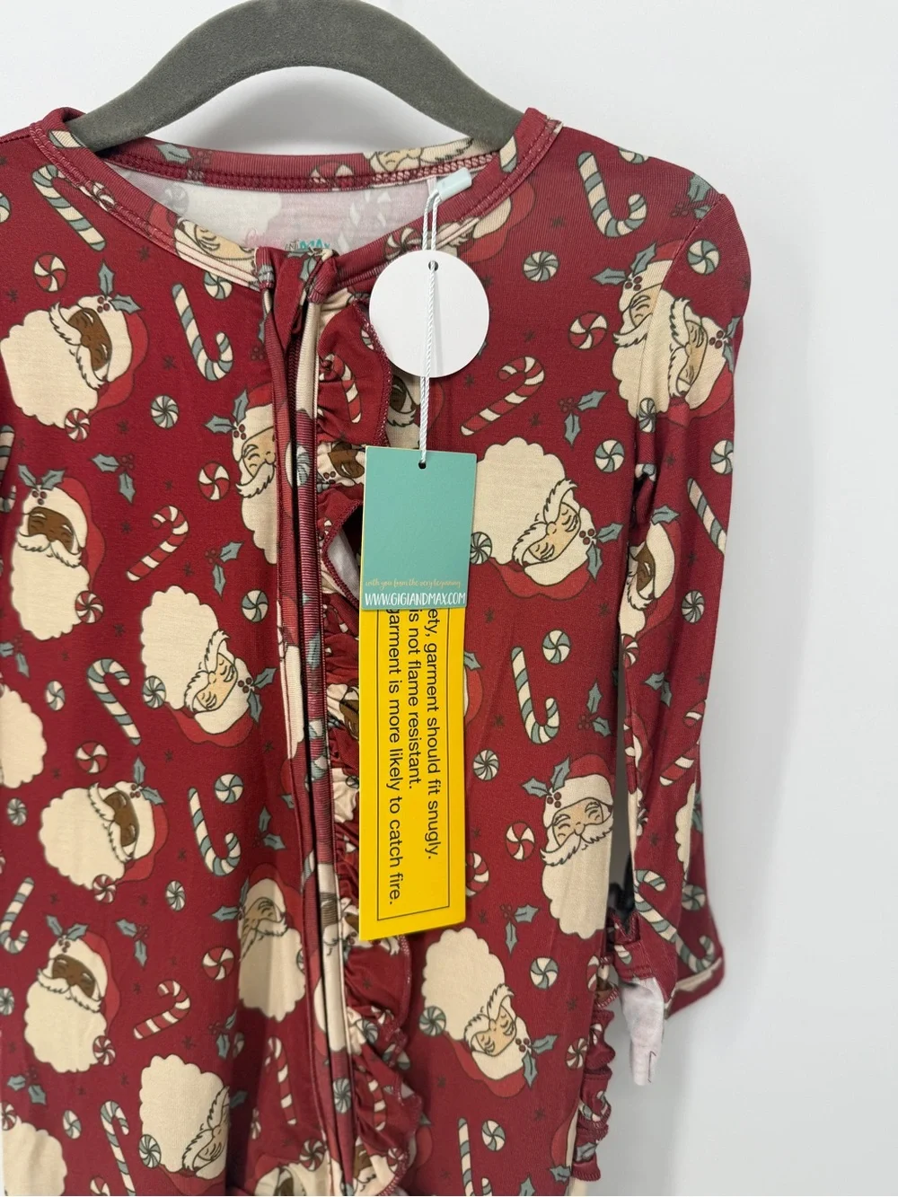 Gigi & Max Holiday One-Piece Pajama Romper - Red Santa Print